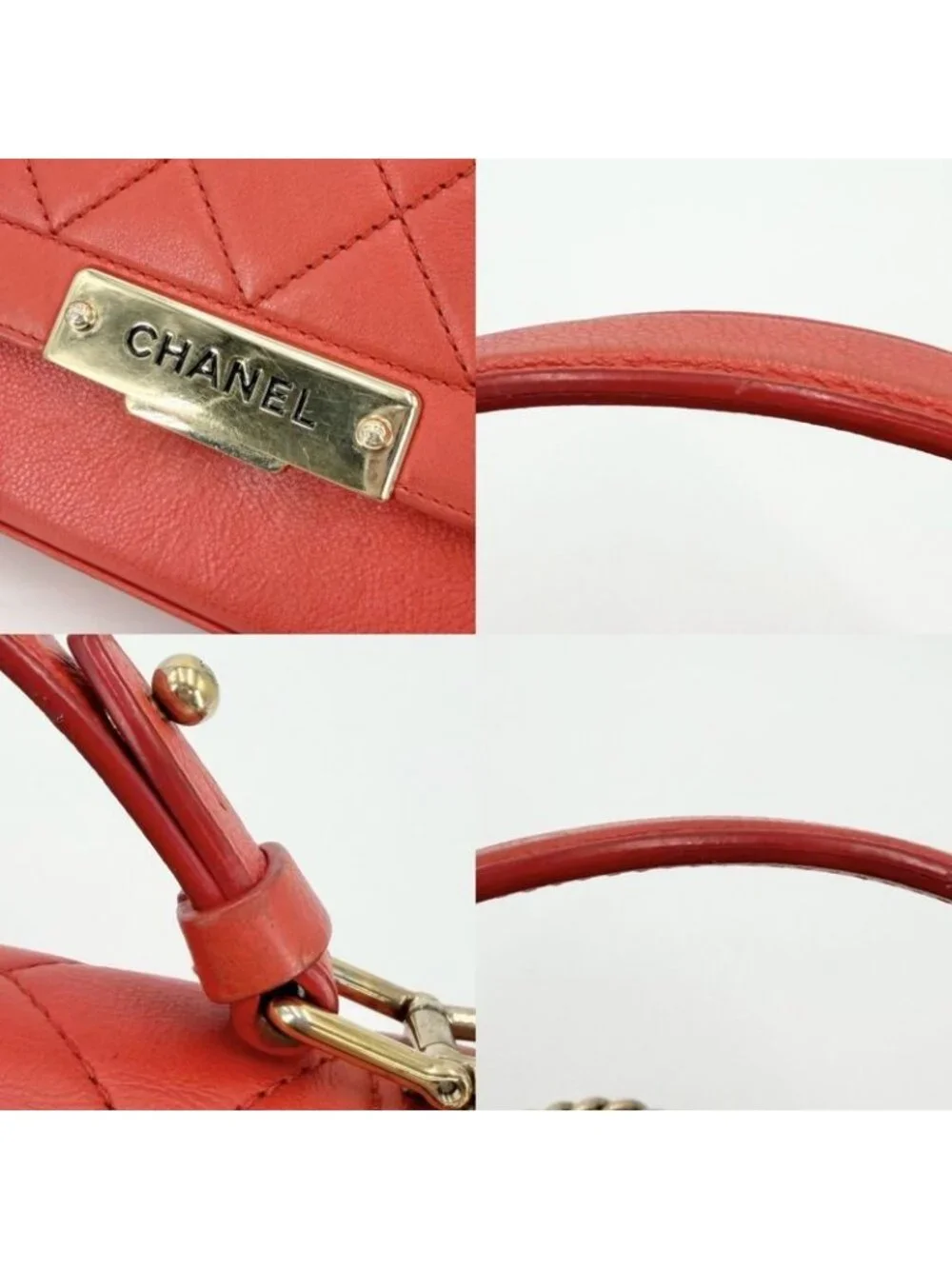 Chanel Shoulder Bag Click Label Quilted Chain Crossbody Leather Orange Gold - Picture 7 of 8